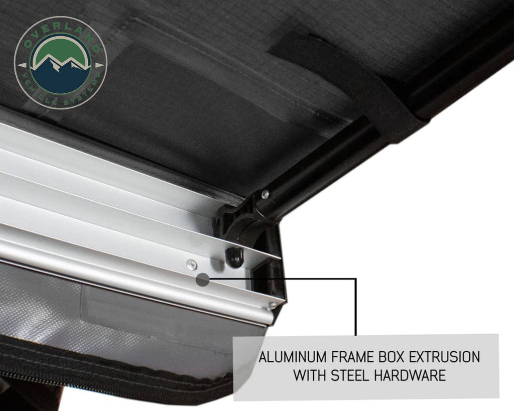 Overland Vehicle Systems Nomadic HD 2.5-8.0' Awning - 280G Poly Cotton Rip Stop Grey Body, Green Trim & 1000G PVC Black Travel Cover - 69 Square Feet of Coverage - Universal Fitment