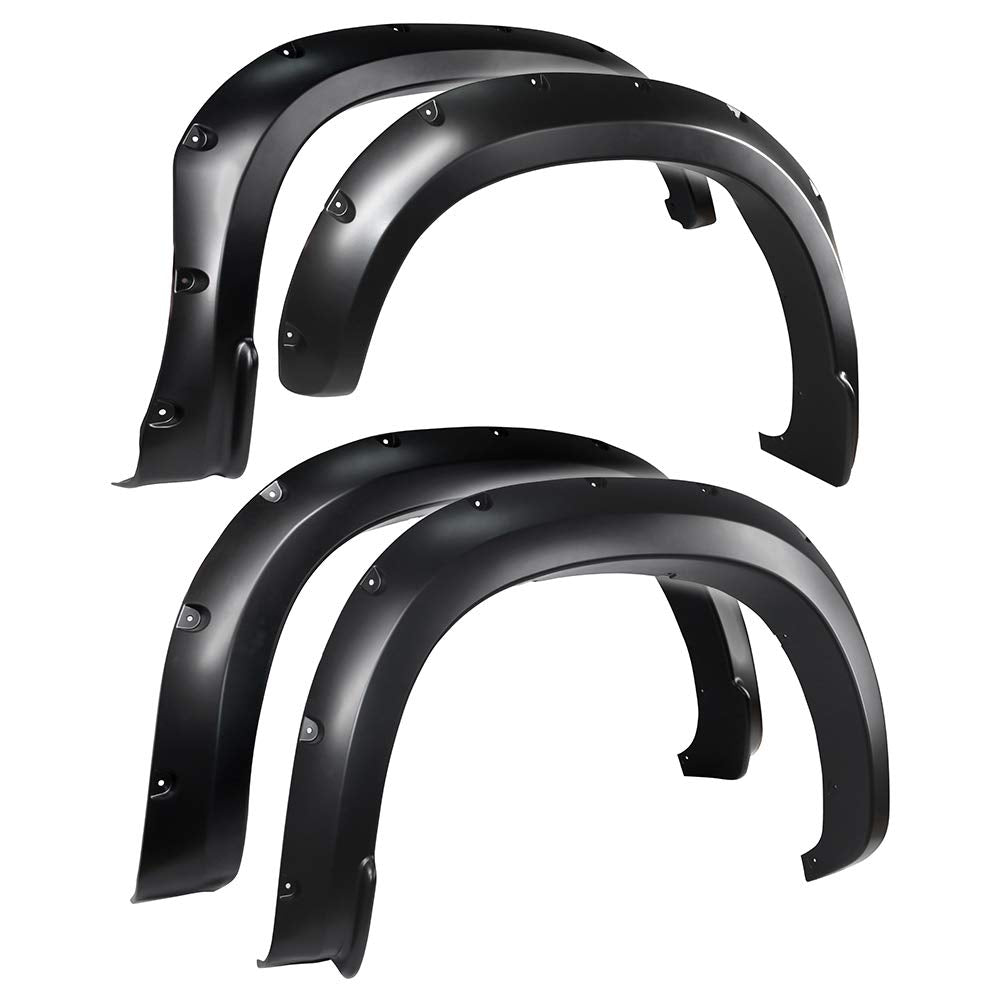 Tyger Auto Fender Flare 2019-2021 Compatible with Chevy Silverado 1500 (Not Fit 19 LD), Smooth Textured Black Paintable Bolt-Riveted Style 4pc | TG-FF8C4588