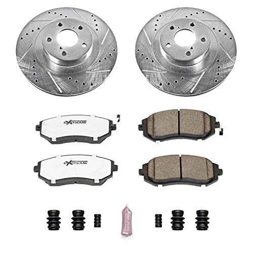 Power Stop K2373-26 Z26 Carbon Fiber Brake Pads Front with Drilled & Slotted Brake Rotors Kit For Saab 9-2X, Baja, Forester, Impreza, Legacy, Outback [Model Specific]