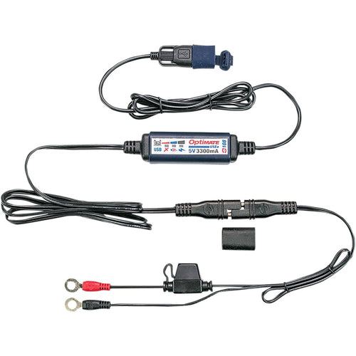 Optimate USB Tecmate O-108 KIT, Smart 3300mA in-Line Charger with Sleep Mode and Vehicle Battery Controller.