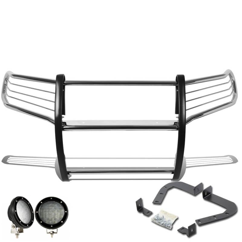 Bumper Guard Black Horse Grille Brush Modular Stainless Steel Come with Pair of 5.3" Dia.LED Lights with Black Trim Rings Compatible with 2016-2023 Toyota Tacoma-17A096402MSS-PLFB