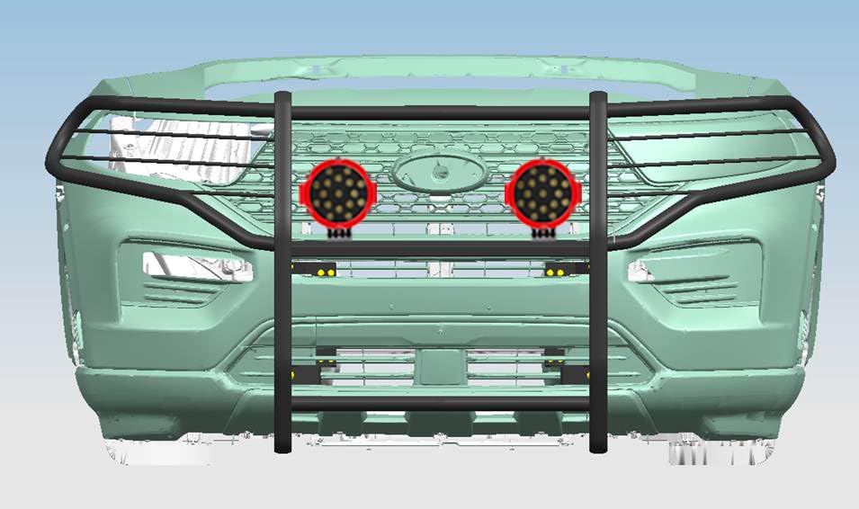 Bumper Guard Black Horse Grille brush Modular Come With pair of 7.0"Dia.LED Lights with Red Trim Rings Compatible with 2020-2024 Ford Explorer-17FJ31MA-PLR