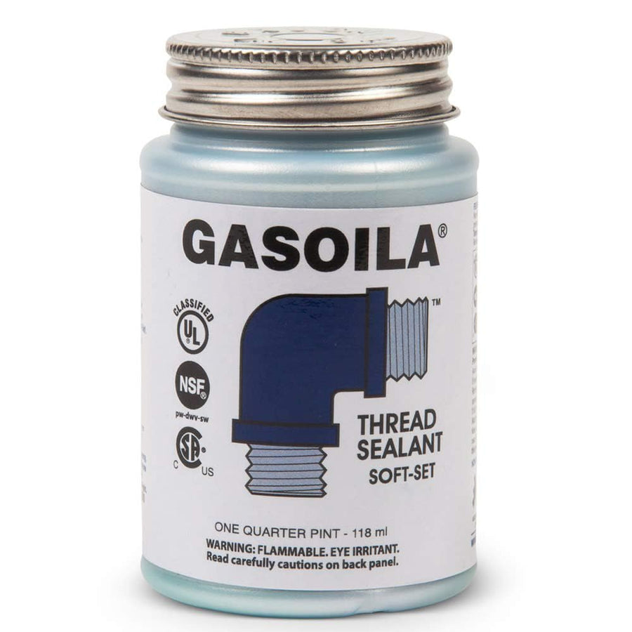 Soft-Set Gasoila Pipe Thread Sealant – Non-Hardening Paste for Metal & Plastic, 1/4 Pint with Brush Cap – Reliable Leak Prevention, Drip-Resistant, Temp Range -100 to 600°F, Made in USA