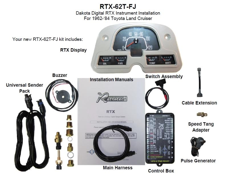 Dakota Digital Compatible with 1962-84 Toyota FJ RTX-62T-FJ-X Retrotech Analog Gauge Instrument System