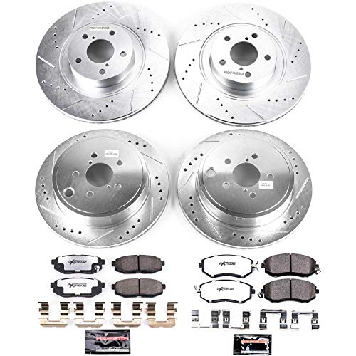 Power Stop K6164-26 Z26 Carbon Fiber Brake Pads Front and Rear with Drilled and Slotted Brake Rotors Kit For Scion FR-S Subaru BRZ Toyota 86