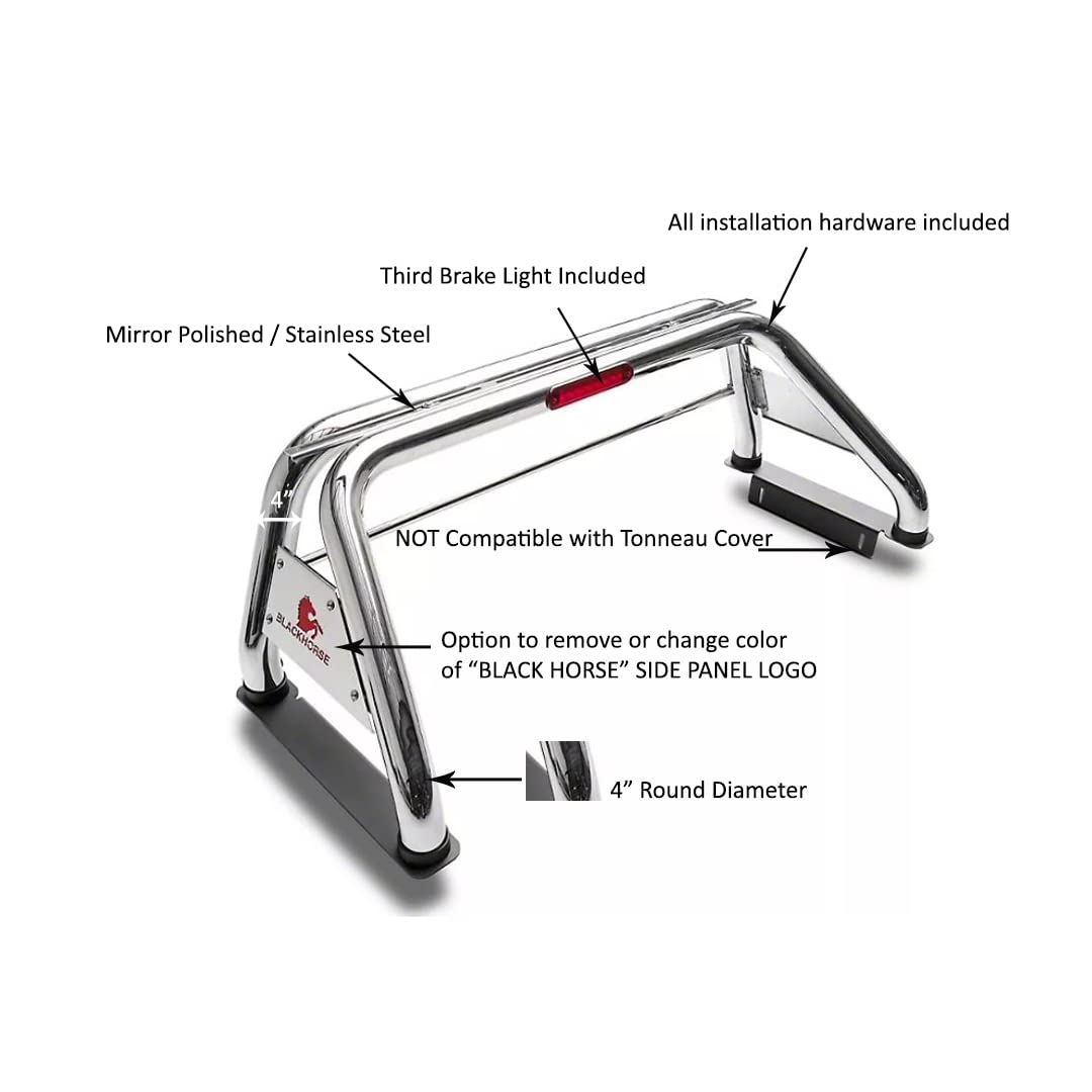 Black Horse Off Road Stainless Steel RB003SS Classic Roll Bar Compatible with 2015-2022 Chervolet Colorado/GMC Canyon/Toyota Tacoma