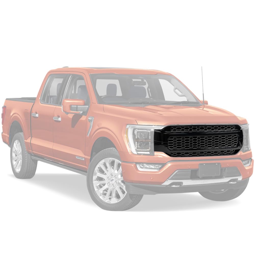 HEX Style Armordillo Honeycomb Mesh Front Grille|Compatible With 2021-2023 Ford F150 F-150|8735022|ABS Plastic|Gloss Black|Front Hood Bumper Grille
