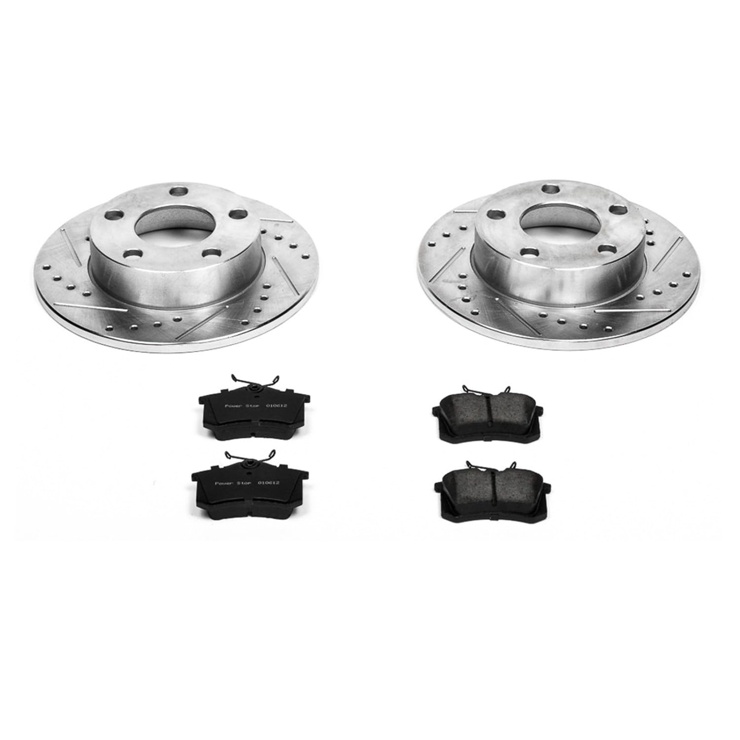 Power Stop K585 Rear Brake Pads Z23 Carbon Fiber with Drilled & Slotted Brake Rotors Kit For Volkswagen Passat 1999-2005 [Model Specific]