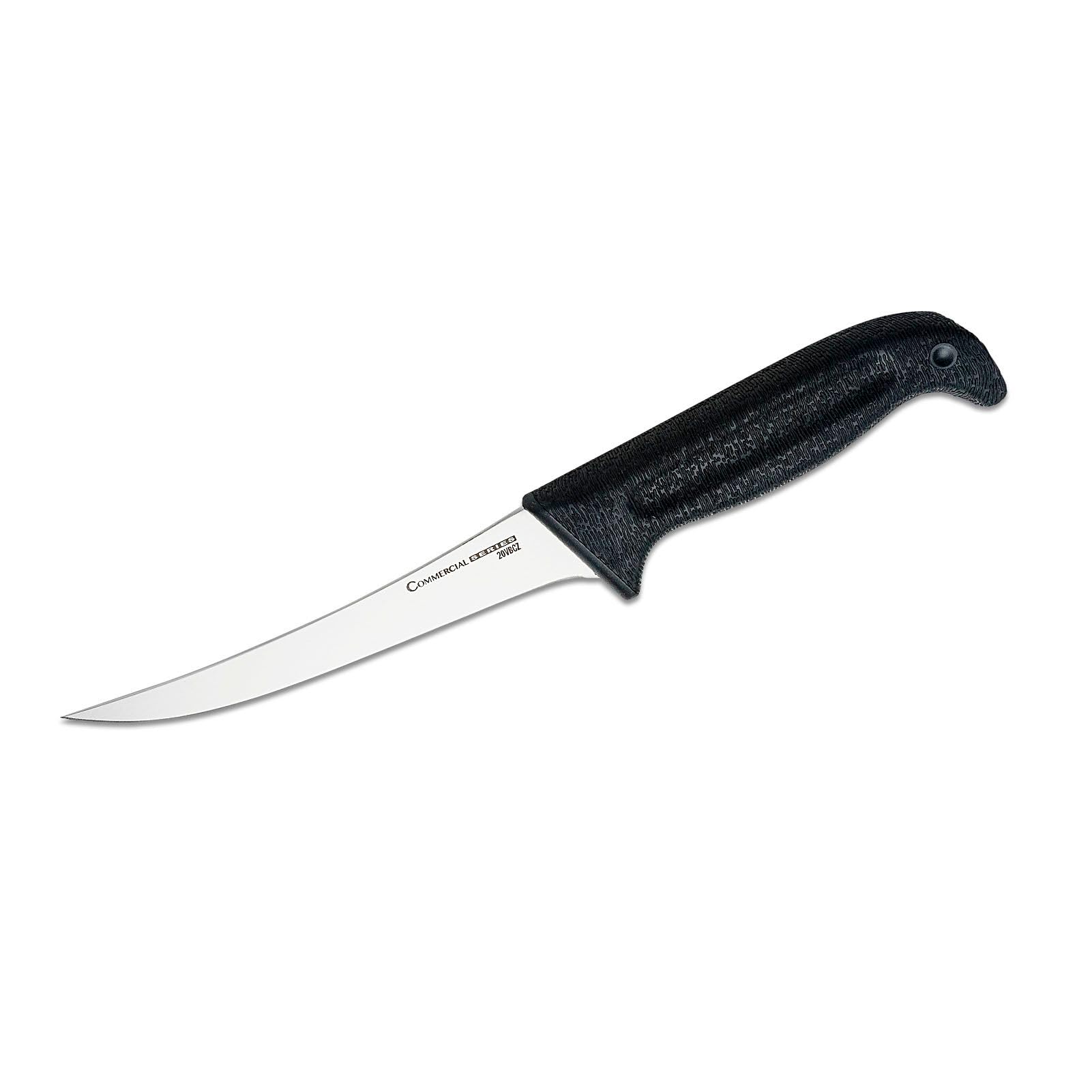Cold Steel 6" Commercial Series Stiff Curved German 4116 Stainless Steel Fixed Blade Trailing Point Narrow Game & Fish Processing Cutting Boning Knife with Ergonomic Kray-Ex Handle