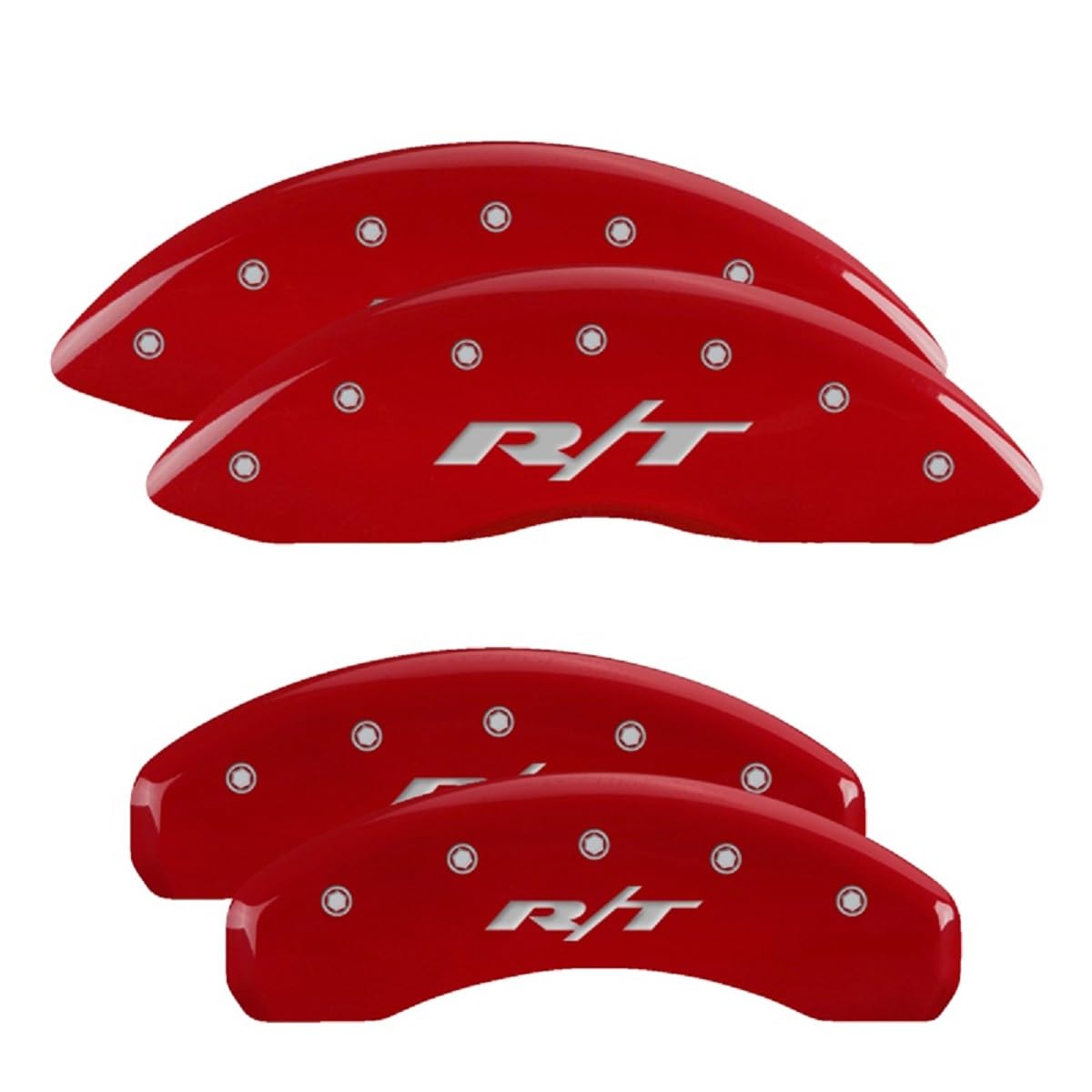Brake Caliper Covers MGP for 2011-2025 Dodge Durango (Requires 17" Wheels or Larger) Red Powder-Coated Finish, Engraved Silver RT1-Truck Logo, Aluminum Front and Rear Caliper Covers (Set of 4)