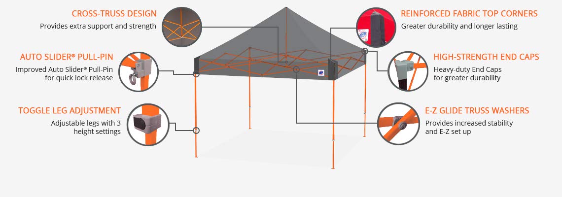 E-Z UP Instant Shelter Vantage Canopy, 10' x 10', White Powder-Coated Steel Frame with Wide-Trax Roller Bag & 4 Piece Spike Set, Punch