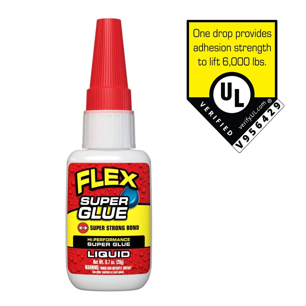 Flex Liquid Super Glue, 20 Gram Bottle, 1-Pack, Clear, Instant Bond, Quick Dry, Cyanoacrylate Adhesive, Precision Tip for Wood, Metal, Plastic, Crafts, Ceramic, and Toy Repairs