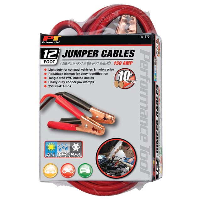W1670 Performance Tool 12' 10-Gauge 150 AMP All Weather Jumper Cables