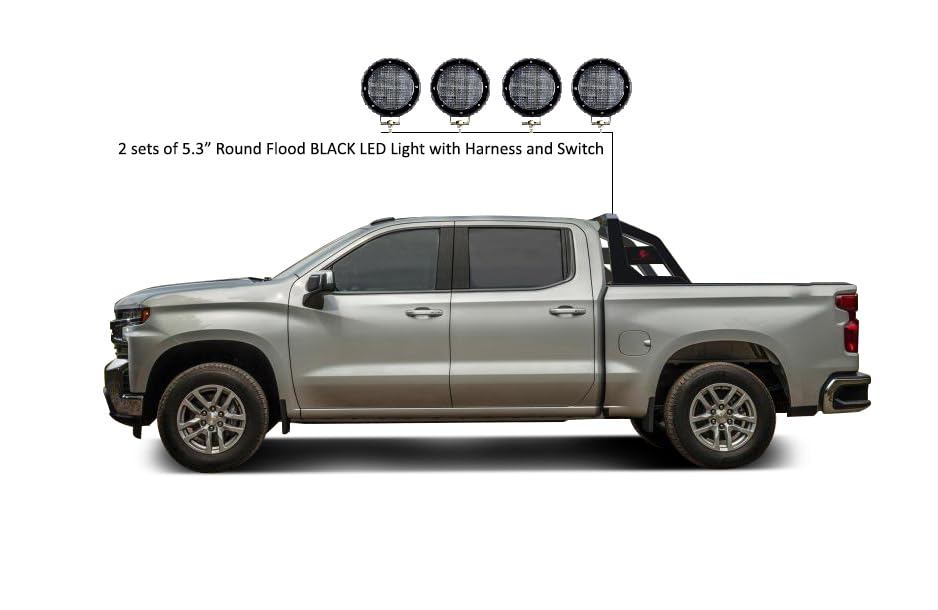 Roll Bar Black Horse Armour Incl. Set of 5.3" Dia.Led Lights,Black Compatible with 01-06 Chevrolet Silverado 3500|07-22 Chevrolet Silverado 3500 HD/GMC Sierra 3500 HD|07-24 Toyota Tundra