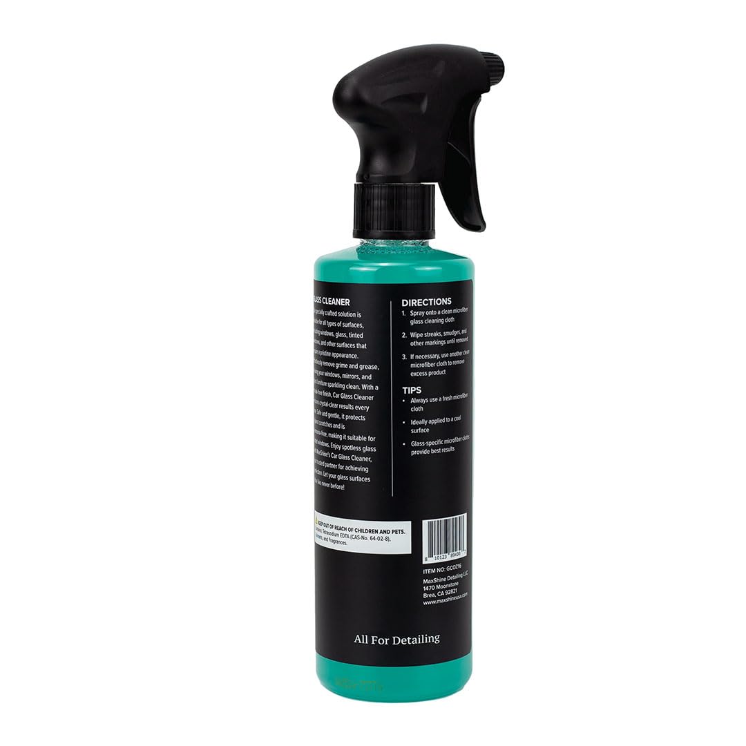 Universal Maxshine 16oz Glass Cleaner – Streak-Free Car Window Cleaner – Ammonia-Free Auto Glass Spray for Tinted Windows, Mirrors & Windshields – Removes Grime, Grease & Haze