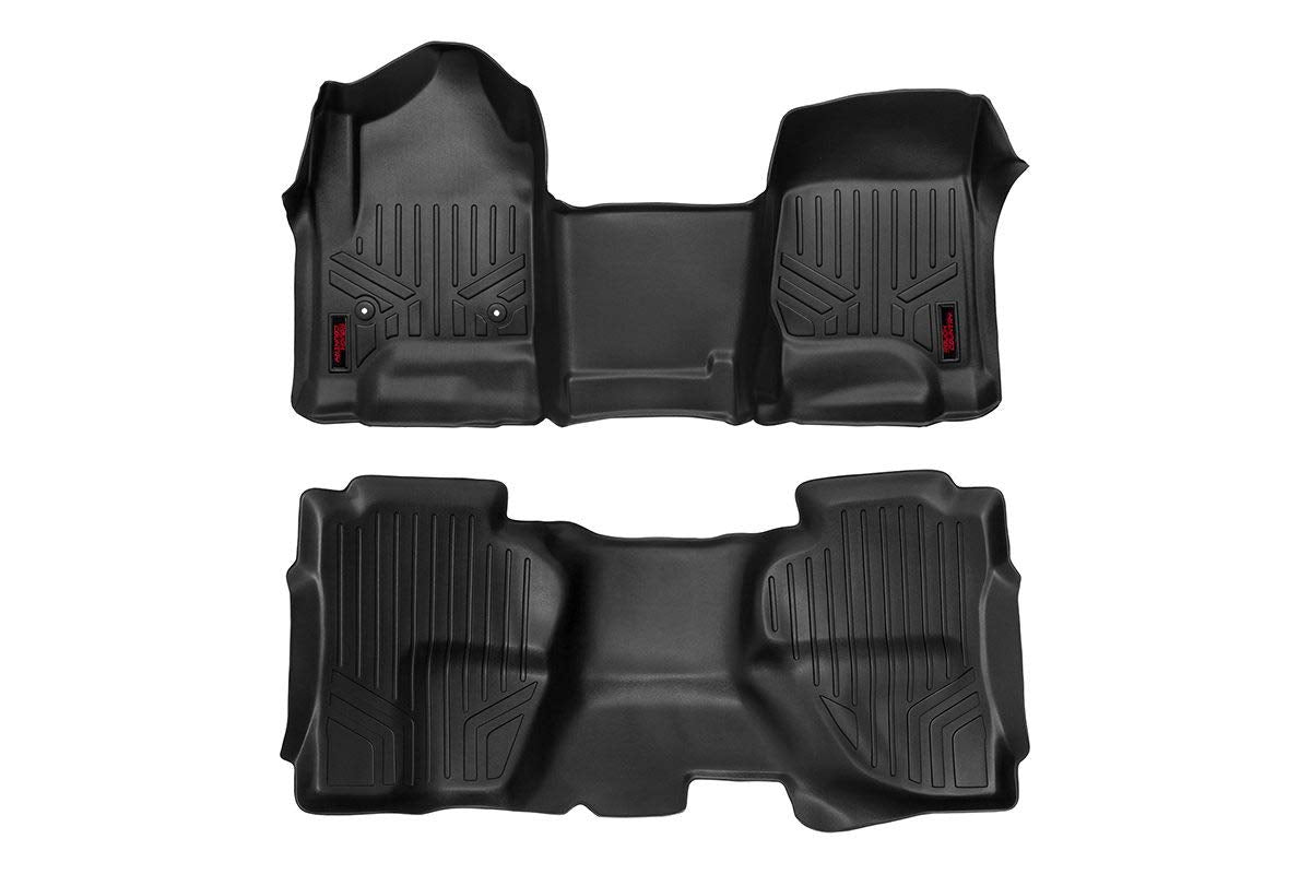 Rough Country Floor Mats All Weather Set for Chevy/GMC 1500/2500HD Double-Cab (2014-2018) - Custom Fit Floor Armor, Waterproof, Easy Clean