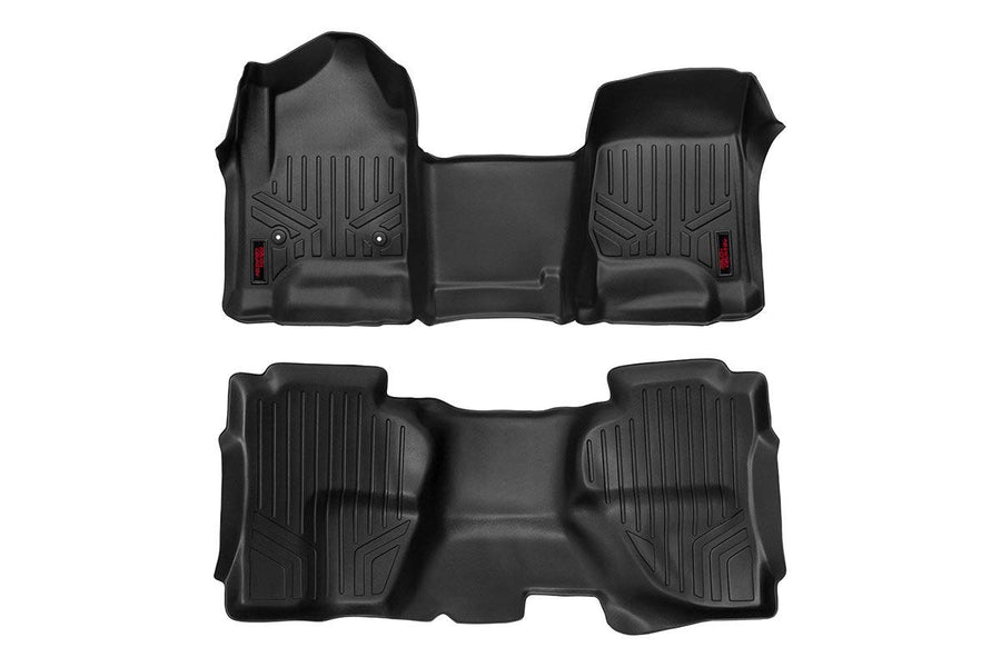 Rough Country Floor Mats All Weather Set for Chevy/GMC 1500/2500HD Double-Cab (2014-2018) - Custom Fit Floor Armor, Waterproof, Easy Clean