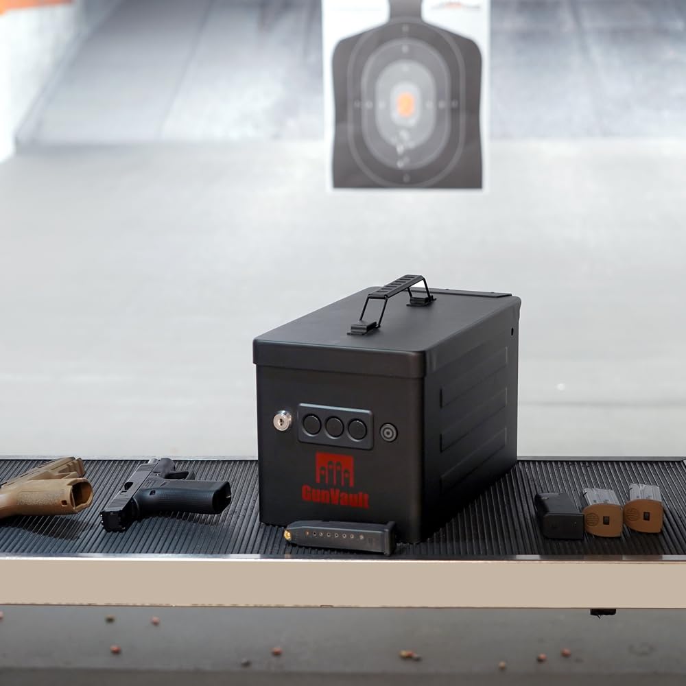 Range Vault GunVault Portable Pistol Safe with Electronic Lock, Solid Steel Construction, Foam Interior, Security Cable & TSA/CA DOJ Approval – Holds 2 Handguns & 7 Magazines