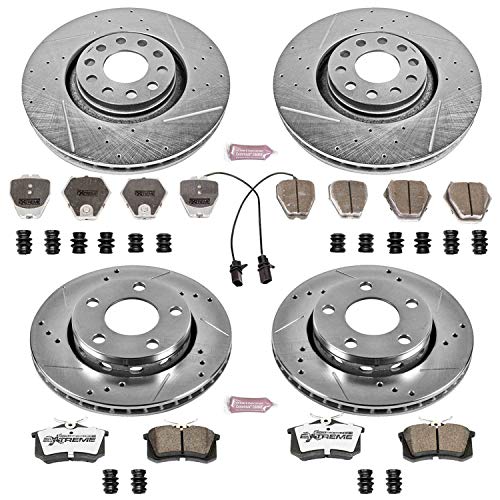 Power Stop K888-26 Z26 Carbon Fiber Brake Pads Front and Rear with Drilled & Slotted Brake Rotors Kit For Audi S4 2000-2002 [Model Specific]