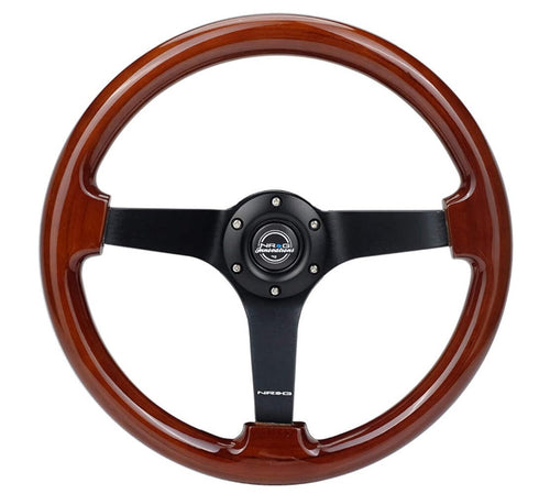 NRG Innovations Reinforced NRG-RST-036BR-BK Classic Wood Grain Steering Wheel (3" Deep), 350mm, 3 Solid Spoke Center in Black Matte Finish