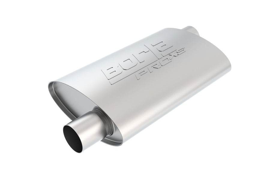 ProXS BORLA 40351 Universal Performance Muffler 2.25" Offset Inlet / 2.25" Offset Outlet 4" x 9.5" Oval x 14" Long Body 19" Overall Length Un-Notched Necks Reversible Design T-304 Stainless Steel