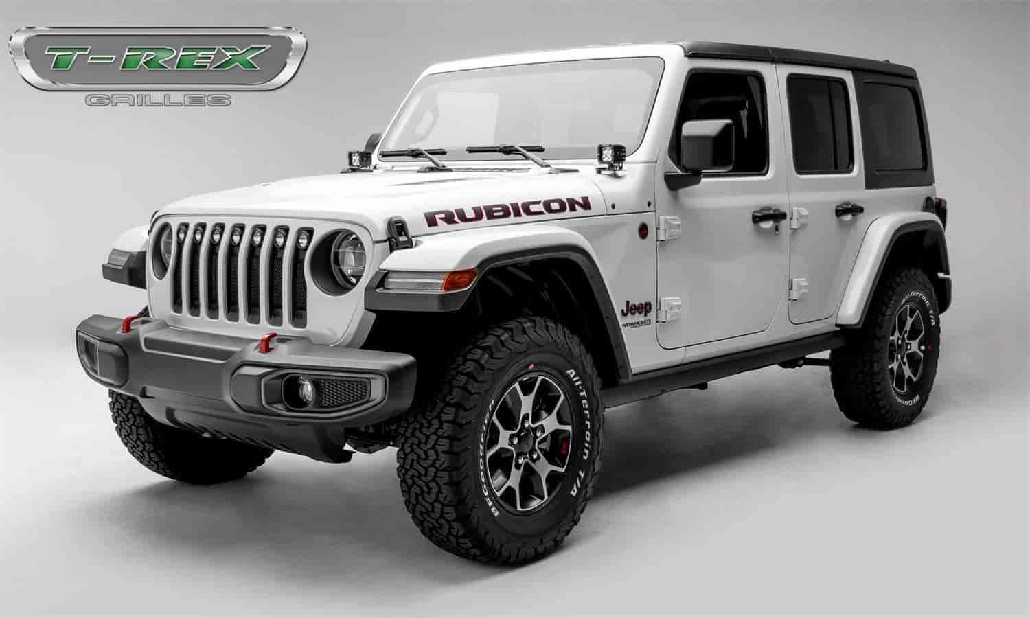 Jeep Gladiator T-Rex Grilles, JL Torch Grille, Black, 1 Pc, Insert with (7) 2 Inch LED Round Lights, Does Not Fit Vehicles with Camera - PN #6314941