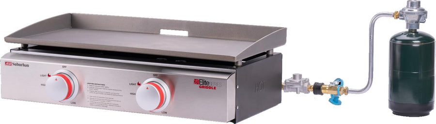23" Suburban Signature RV Griddle with Quick Connect and 1 lb. Bottle Adapter - Compact Stowable Design, 20% Hotter Than Comparable Units, CSA Certified for RV Outdoor Use (4063A)