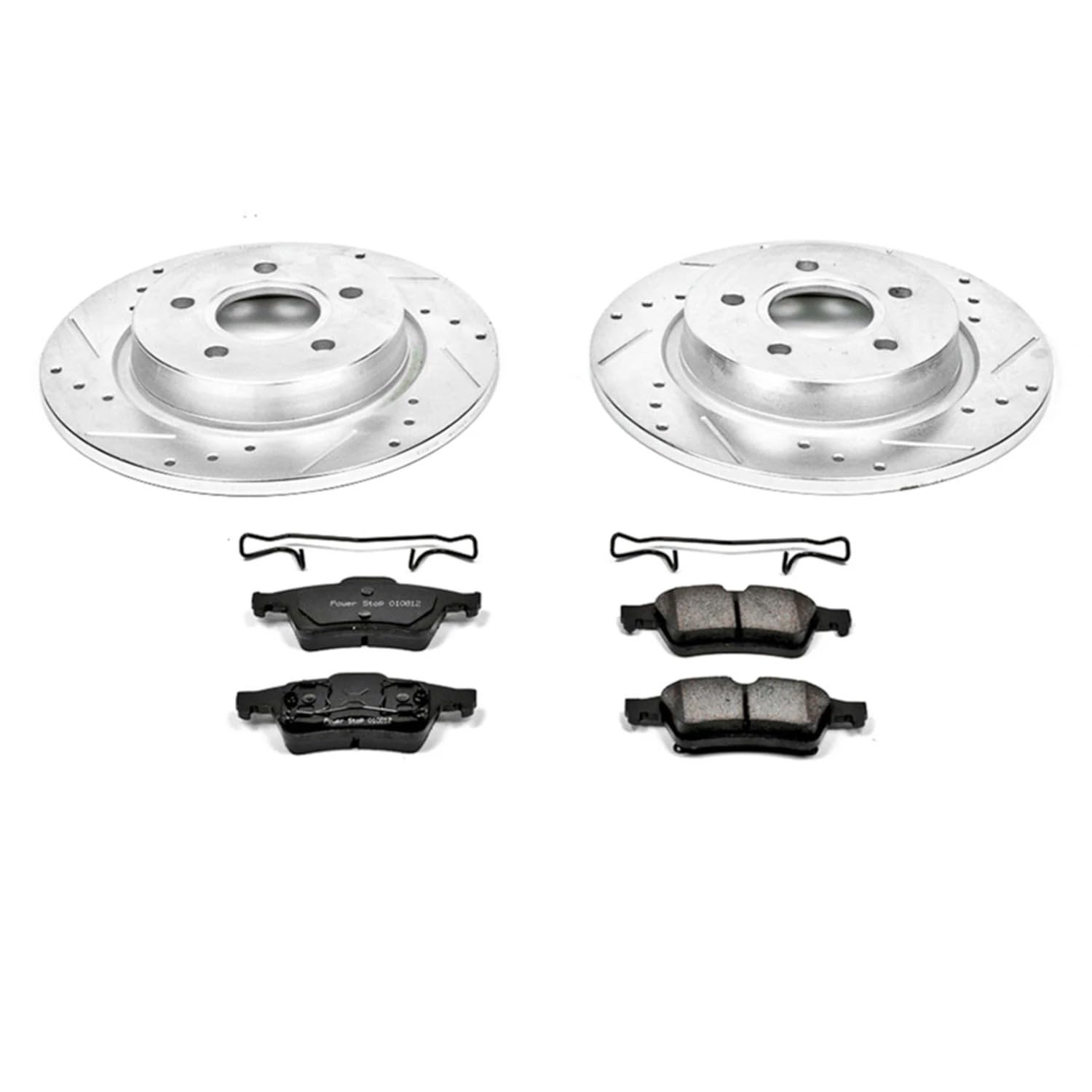 Power Stop K5309 Z23 Carbon Fiber Brake Pads Rear with Drilled & Slotted Brake Rotors Kit For Volvo S40 2004-2005, Volvo V50 2005 [Model Specific]