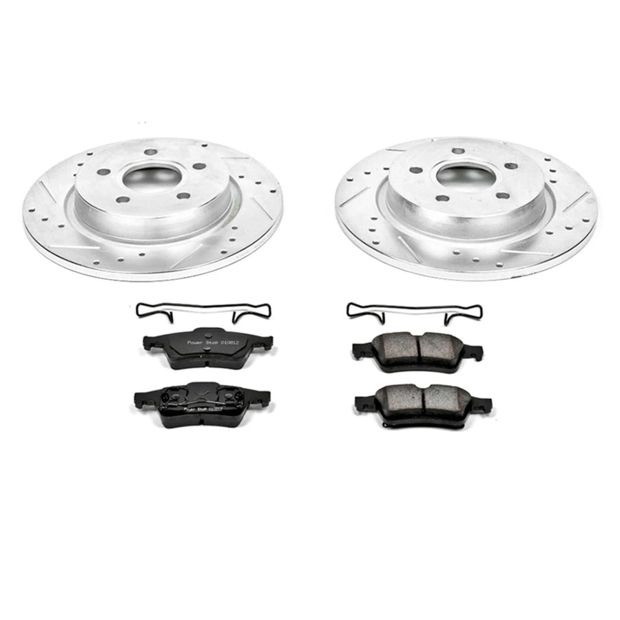 Power Stop K5309 Z23 Carbon Fiber Brake Pads Rear with Drilled & Slotted Brake Rotors Kit For Volvo S40 2004-2005, Volvo V50 2005 [Model Specific]
