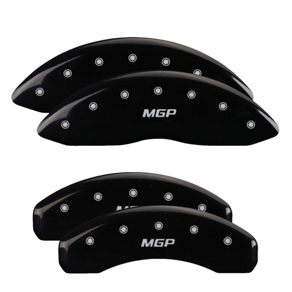 MGP Black Powder Coat Finish Caliper Covers 23230SMGPBK, Silver Characters, Set of 4