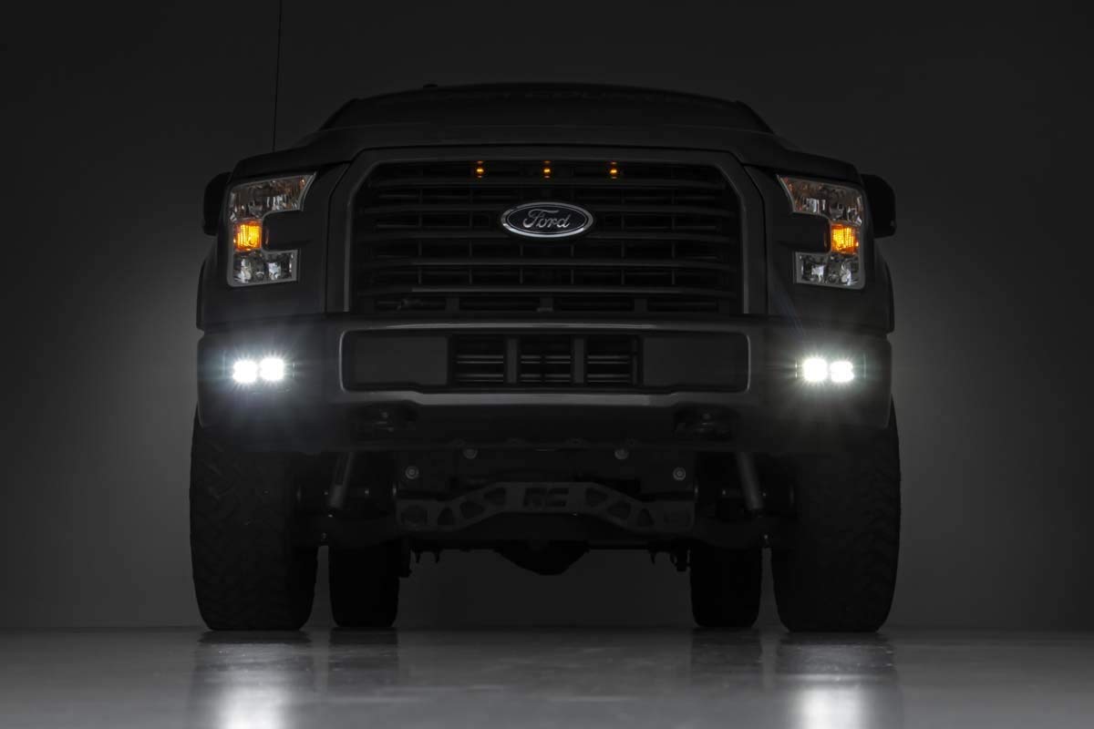 Rough Country 2" SAE Quad LED Fog Light Kit for Ford F150 (2015-2017) - (4) 2-in SAE LED Cubes