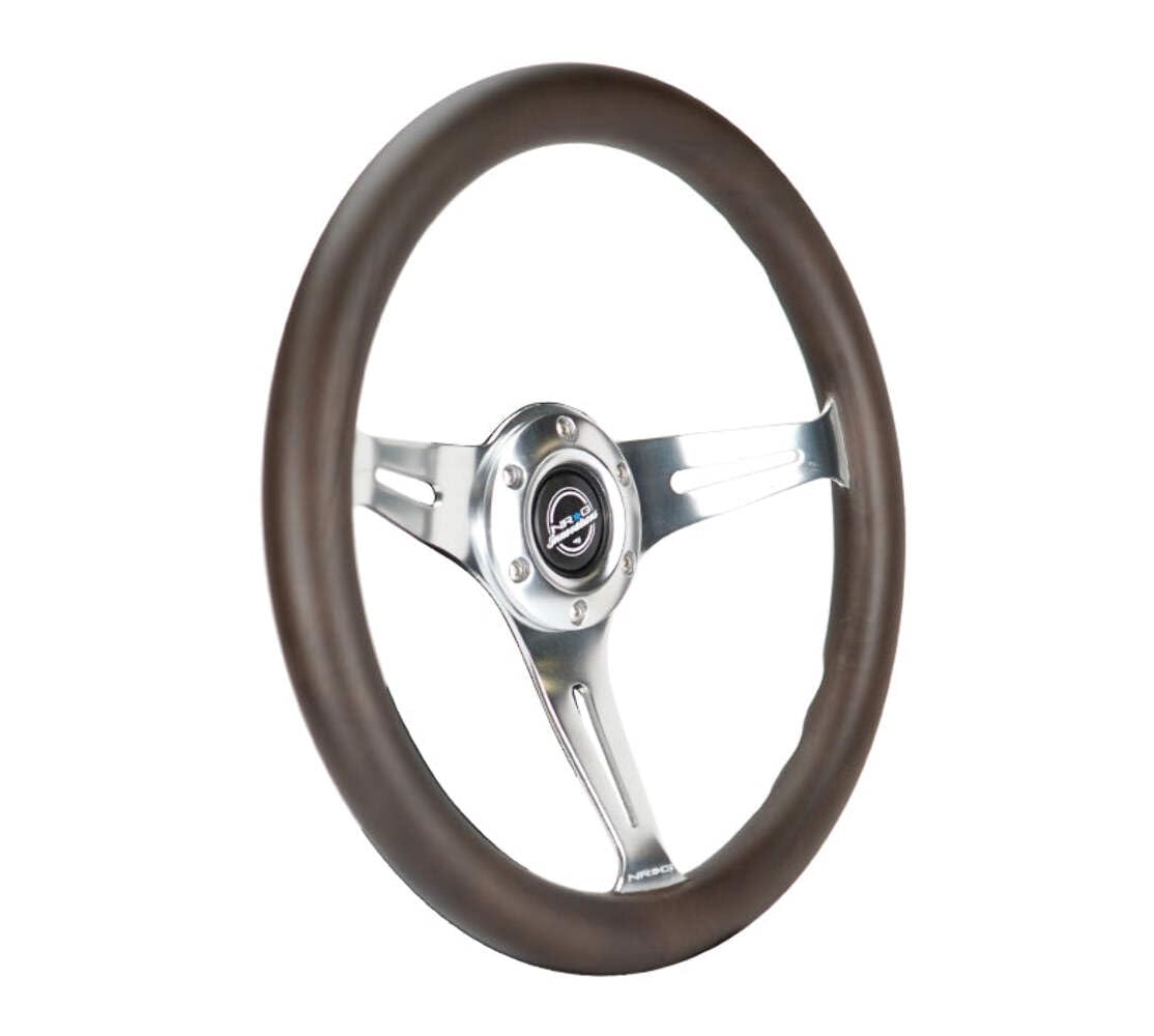 NRG Innovations Classic Wood Grain NRG-ST-015SL-OAK Steering Wheel - 350mm 3 Chrome Silver Spokes, Oak Color Wood, Mahogany