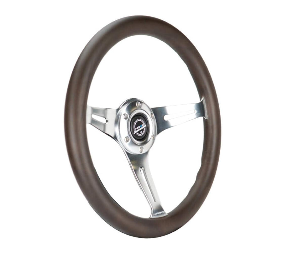 NRG Innovations Classic Wood Grain NRG-ST-015SL-OAK Steering Wheel - 350mm 3 Chrome Silver Spokes, Oak Color Wood, Mahogany