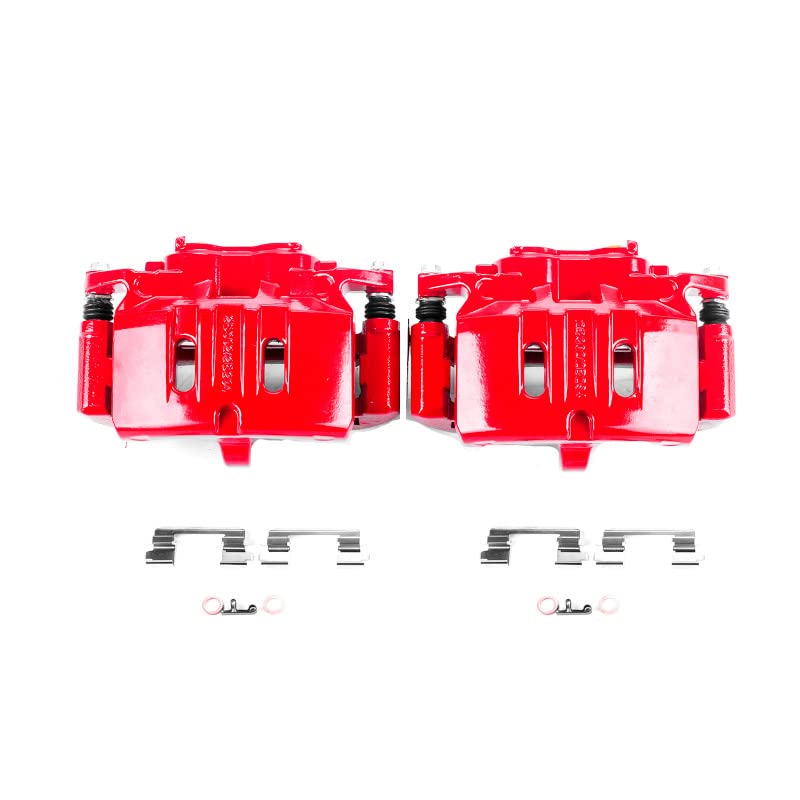 Power Stop S15008 Front Pair of High-Temp Red Powder Coated Calipers For Ford Mustang 2015-2023 [Model Specific]