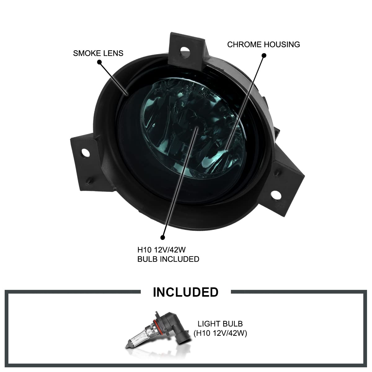 Fog Lights SPEC-D TUNING Smoke w/Bulbs Compatible with 2001-2003 Ford Ranger, L+R Pair Assembly