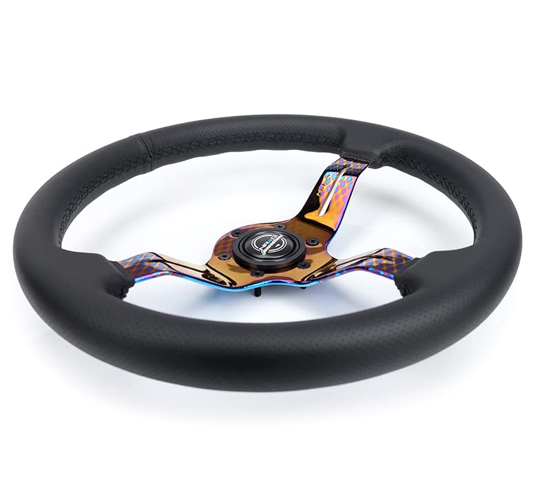 NRG Innovations Light Weight Gaming Steering Wheel: NRG-ST-010MC-PR Splitz- Made with Perforated Leather, Light Weight Composits and Neochrome Spoke with Slits