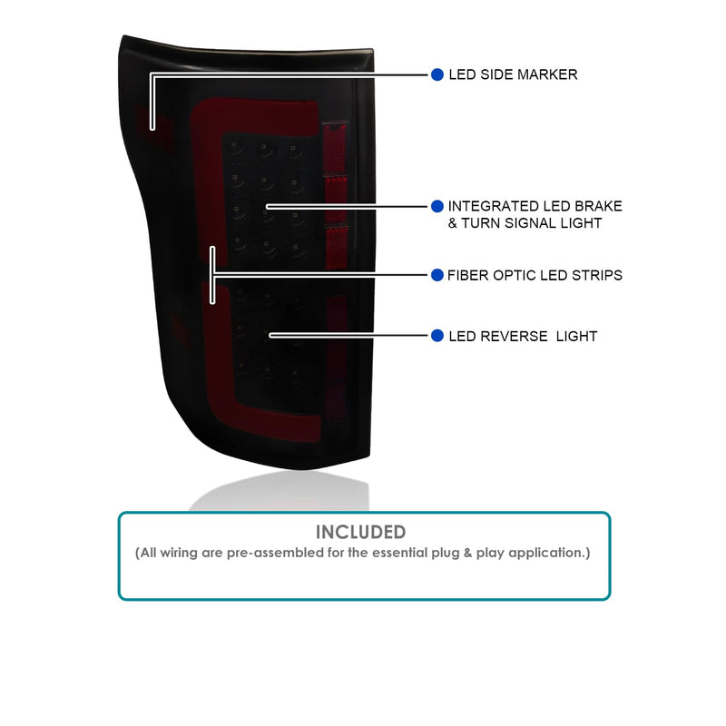 Black Smoke LED Tail Lights Spec-D Tuning Compatible with 2015-2020 Ford F150 F-150 Truck, Left + Right Pair Assembly