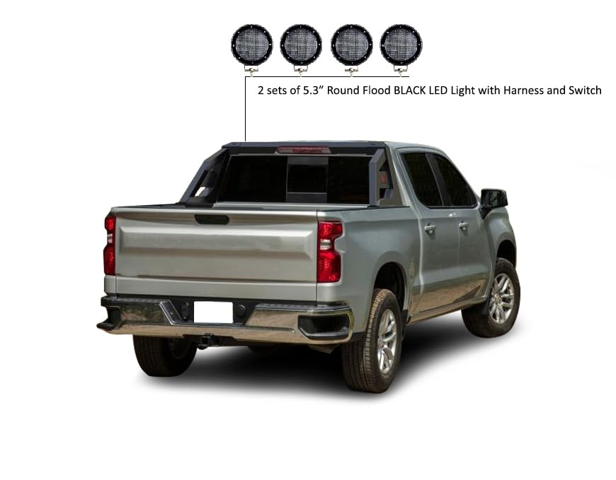 Roll Bar Black Horse Armour Incl. Set of 5.3" Dia.Led Lights,Black Compatible with 01-06 Chevrolet Silverado 3500|07-22 Chevrolet Silverado 3500 HD/GMC Sierra 3500 HD|07-24 Toyota Tundra