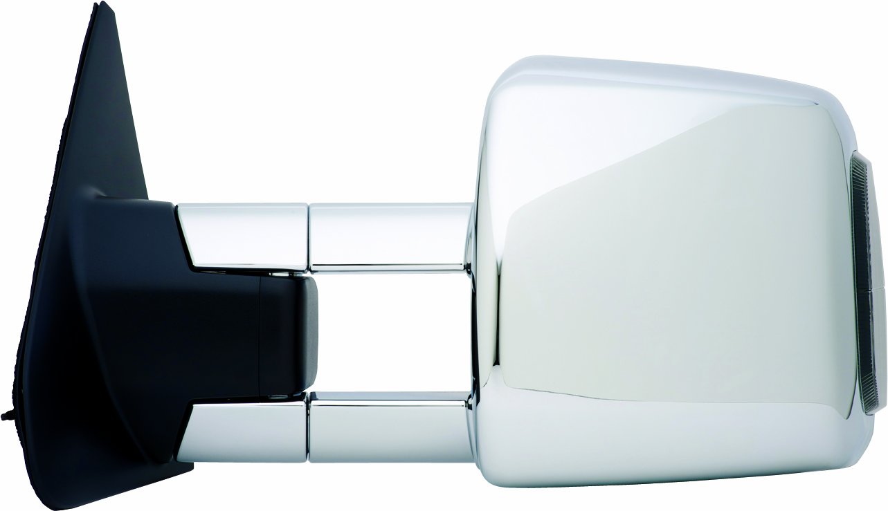 Driver Side Fit System 70132T Towing Mirror for Toyota Tundra Pick-Up, Sequoia, w/Smoked Turn Signal & Running Lights, extendable, Dual Mirror, PERF Chrome, Foldaway, Heated Power