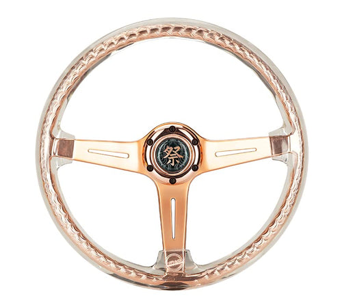 NRG Innovations Reinforced Steering Wheel NRG-RST-027GD-CL 350mm 2" Deep Dish Clear Acrylic Steering Wheel in Clear and Rose Gold Spoke Finish with Slits