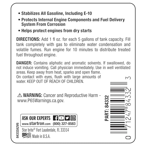 PRO STAR BRITE Gasoline Stabilizer - Fog & Protect Stored Engines & Entire Fuel System from Corrosion - Keep Gas Fresh for up to 1 Year - EZ Store EZ Start - 32 OZ (084332)