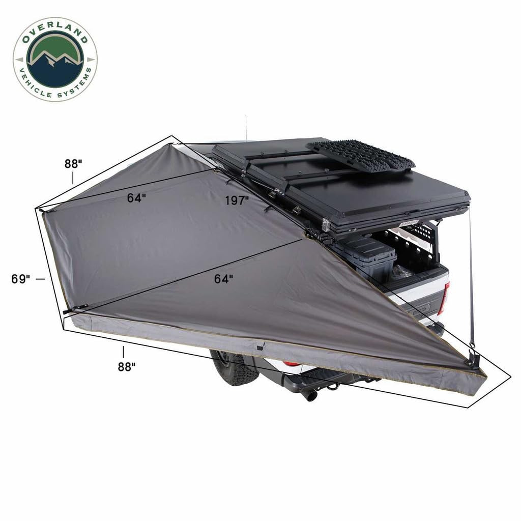 Overland Vehicle Systems Nomadic HD 180 LTE Dark Grey Awning with Black Travel Cover | 280G Poly Cotton Ripstop Material | 59 Sq Ft of Coverage | Easy Installation