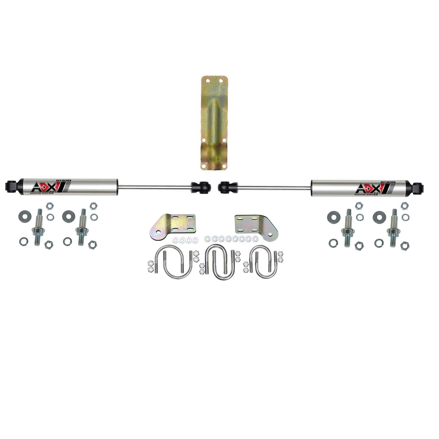 Skyjacker ADX 2.0 Steering Stabilizer, Dual, Brackets/Hardware Included, Aluminum, Polished, Dodge Fullsize Truck 1998-2002, Kit