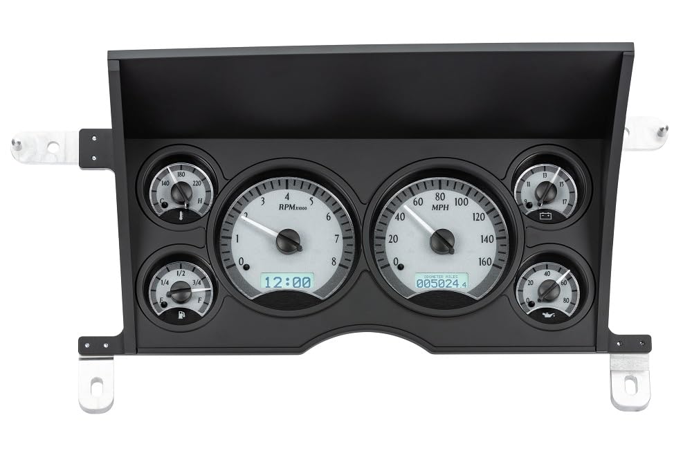 Dakota Digital VHX-86C-S-W-10 Analog Dash Gauge System Compatible with 1986-93 Chevy/GMC S-10/ S-15 Pickups and 1986-94 S-10/ S-15 Blazers/Jimmy, Silver Alloy Style, White Backlighting