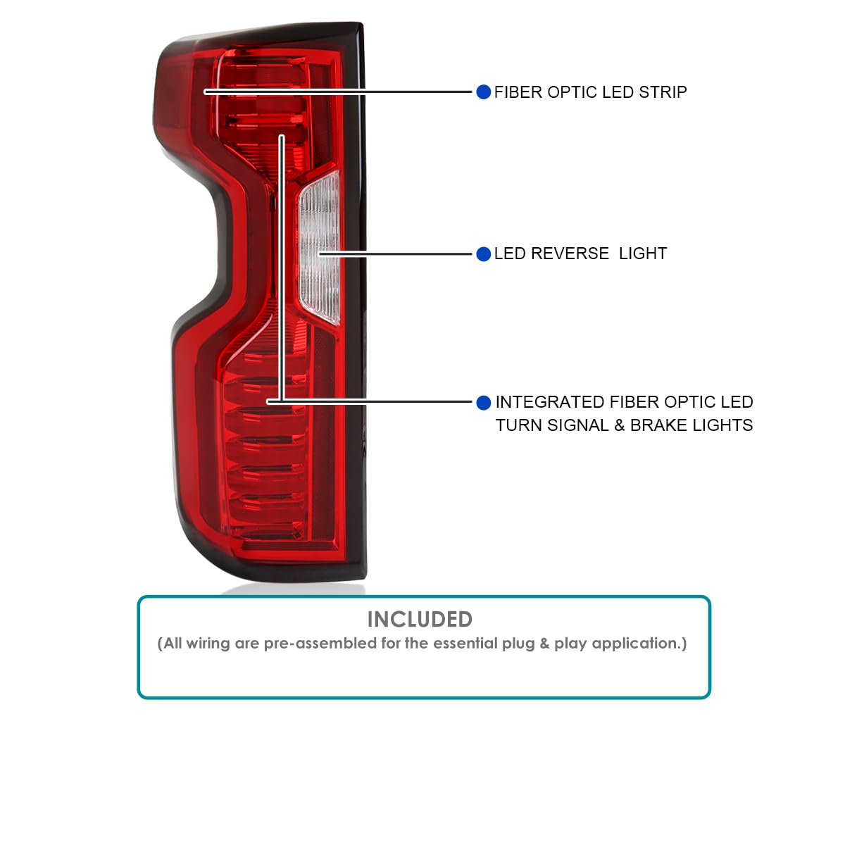 Full LED Tail Lights SPEC-D TUNING Compatible with 2019-2023 Chevy Silverado 1500, Left + Right Pair Tail Lamp Assembly