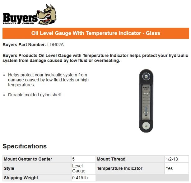 Black and Silver Buyers Products LDR02A Oil Level Gauge with Thermometer