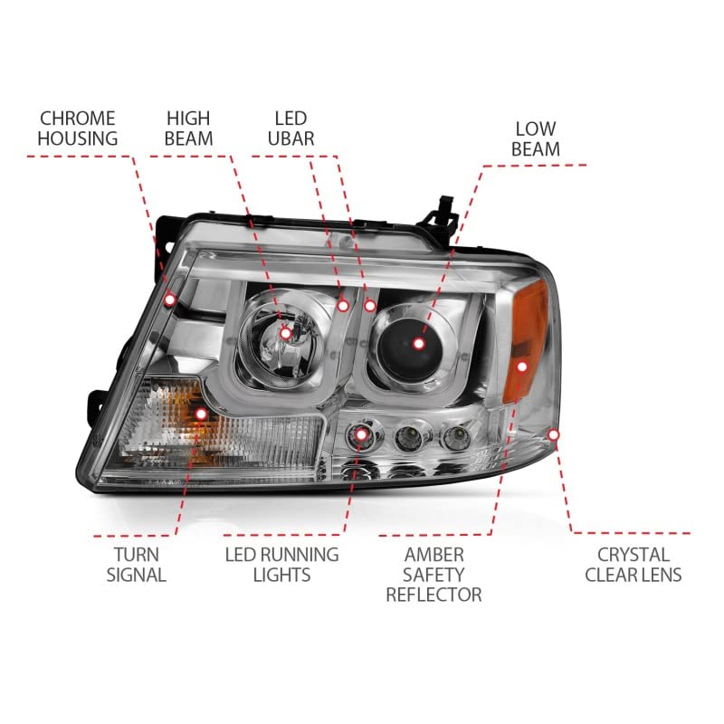 Projector Headlight Set ANZO USA w/U-Bar Halo-Chrome