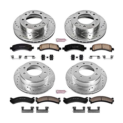 Power Stop K6561 Z23 Carbon Fiber Brake Pads with Front and Rear Drilled & Slotted Brake Rotors Kit