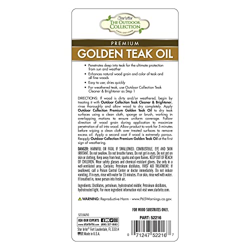Premium Golden Teak Oil STAR BRITE Outdoor Collection - for Use On All Teak & Fine Woods - Ultimate Protection from Sun & Harsh Weather - 16 OZ (052216)