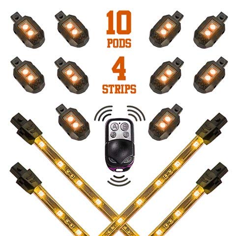 XKGLOW Amber XK034002-A - 10xPod + 4x8 Strips Single Color LED Accent Light Motorcycle Kit